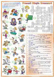 English Worksheet: Present Simple Crossword (2): Third person singular