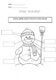 English Worksheet: My body-Snowman