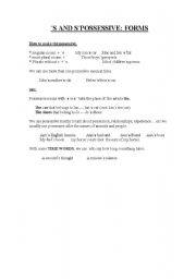 English Worksheet: possessive s and s