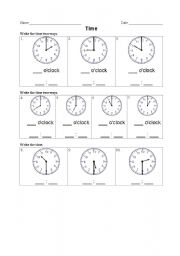 English worksheet: Telling Time Practice