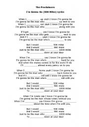 English Worksheet: 500 Miles by the famous Proclaimers