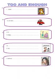 English worksheet: TOO AND ENOUGH 3/5