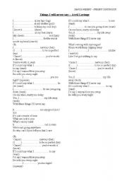 English worksheet: things I ll never say 