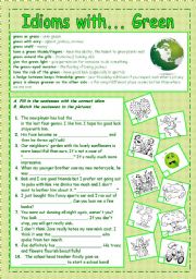 English Worksheet: Idioms with colors: GREEN (+key)