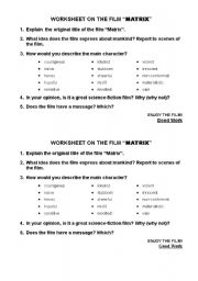 Worksheet on the film Matrix