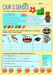 English Worksheet: ADJECTIVES RELATED TO THE FIVE SENSES