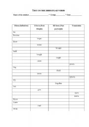 English worksheet: Quick test on irregular verbs