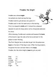 English Worksheet: practice silent K with Freddie the knight 