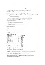 English Worksheet: Consumer Math Problems