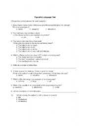 English Worksheet: Figurative Language Test