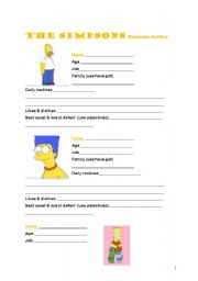English worksheet: The Simpsons characters fact files