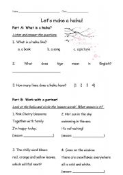 English Worksheet: Making a Haiku in English (for Japanese students)