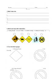 English worksheet: rules, prohibition and warning signs.