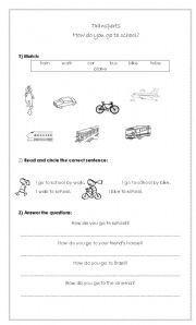 English worksheet: How do you go to school?