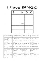 Present Perfect Verbs Bingo Activity