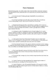 English Worksheet: Identifying Correct Thesis Statements