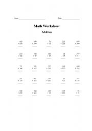 English worksheet: maths addition worksheet