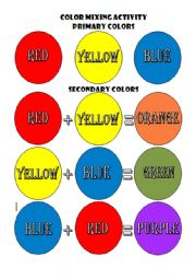 English Worksheet: Color mixing activity