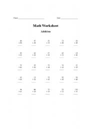 English worksheet: maths addtion worksheet for kids