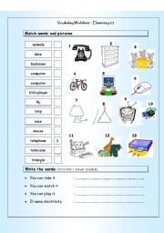 Vocabulary Matching Worksheet - Elementary 2.5