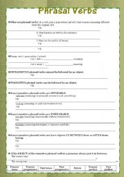 English Worksheet: Phrasal Verbs - 2 pages (a lecture sheet)