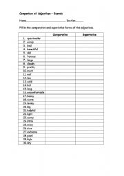 English worksheet: Comparison of Adjectives