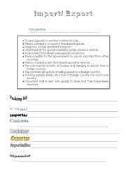 English worksheet: Importation and exportation