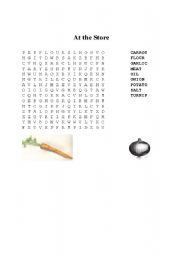 English worksheet: At the Store Word Search