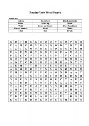 English Worksheet: Daily Routine Verb Word Search