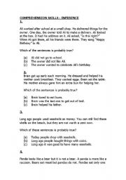 English worksheet: comprehension skills