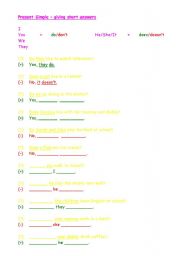 English Worksheet: Present Simple - giving short answers