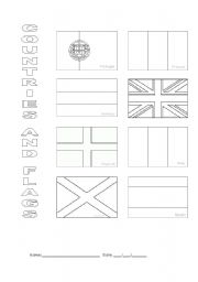 English worksheet: countires and flags colouring