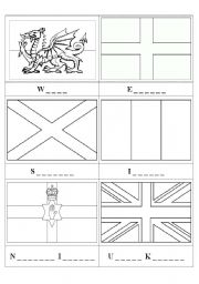 English Worksheet: Colour United Kingdoms Flags! + Ireland