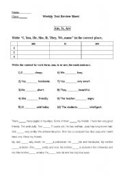 English worksheet: am/ is/ are practice