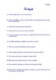 English Worksheet: Twilight film worksheet