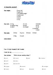 English worksheet: Describing oneself