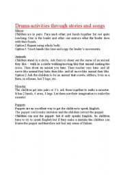 English Worksheet: drama activities through stories and songs