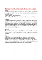 English worksheet: drama activities through stories and songs