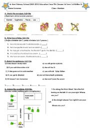 English Worksheet: exam for 7th grade