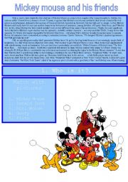 English worksheet: Mickey mouse and his friends(2 pages)