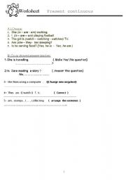 English worksheet: present continuous