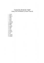 English worksheet: Twenty-five Words for SAID from 