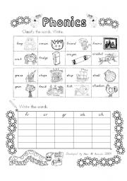 English Worksheet: phonics practice/ blinds fr, cr, gr, sh, ch