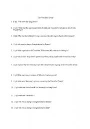 English worksheet: Treay of Versailles Questions sheet