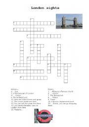 English Worksheet: London sights - a crossword puzzle