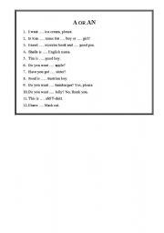 English worksheet: a or an