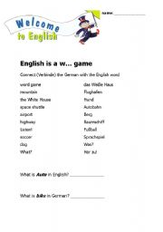 English worksheet: Welcome to English test. German - English