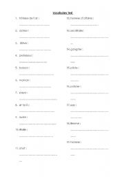 English worksheet: Vocabulary test english class