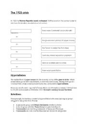 English worksheet: The 1923 crisis of the 