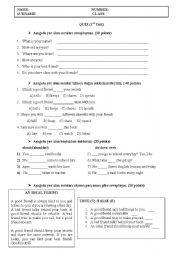 English worksheet: a test for 8th graders